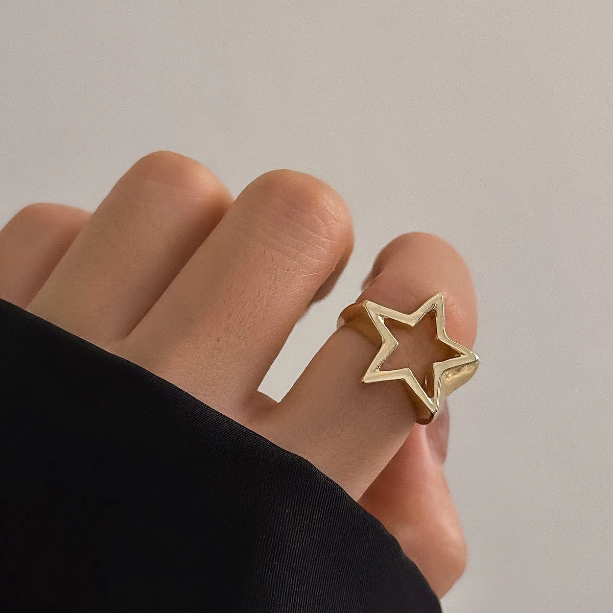 Chic Gold Silver Plated Hollow Star Open Ring