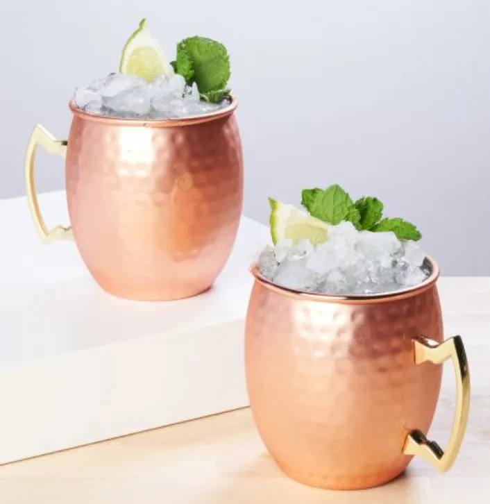 Hammered Moscow Mule Copper Mugs, 2 Pack, by True