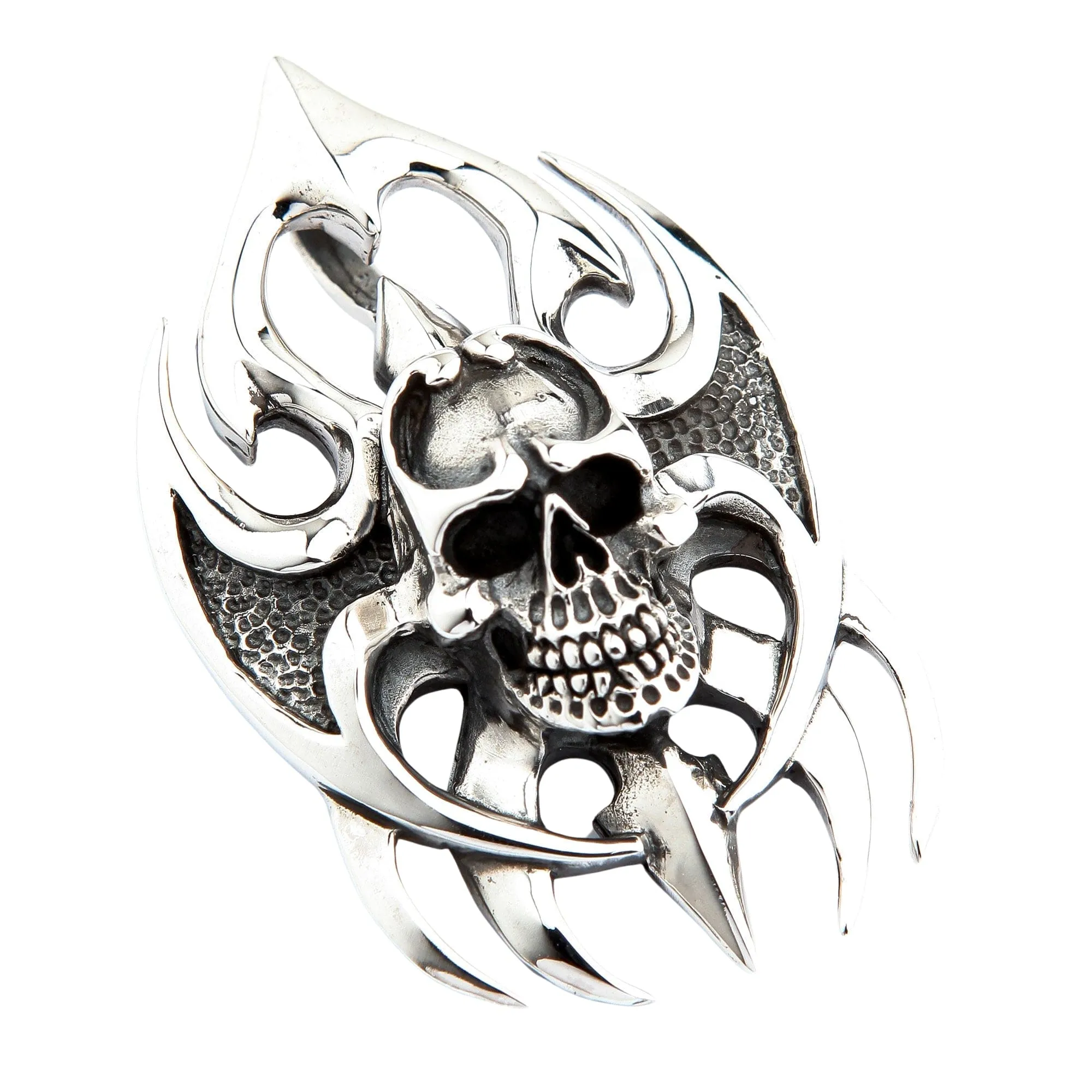 Heavy Gothic Blade 925 Sterling Silver Skull Biker Pendant