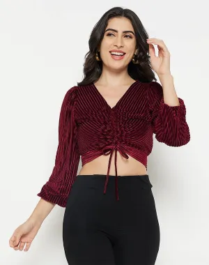 Madame Wine Drawstring Waist Crop Top