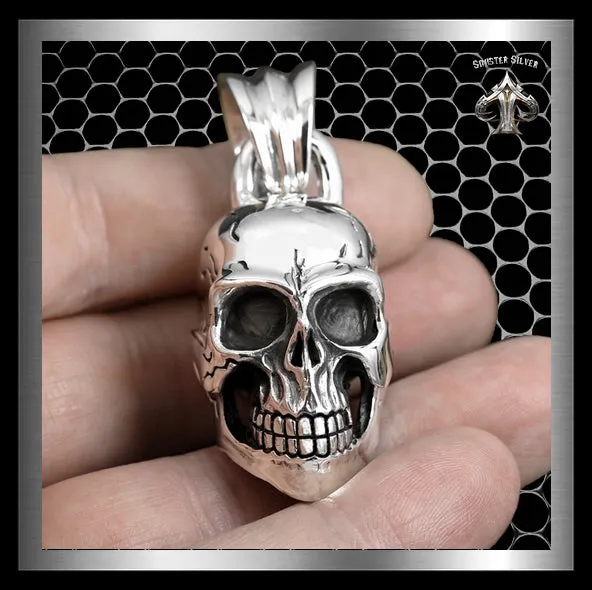 Mens Biker Skull Pendant Sterling Silver Heavy 40 Grams