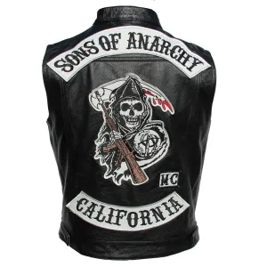Men's Leather Motorcycle Vest with Embroidered Design
