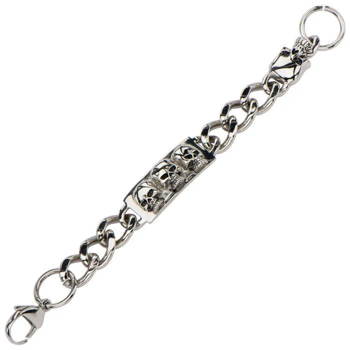 Men's Stainless Steel Skull ID Curb Chain Bracelet